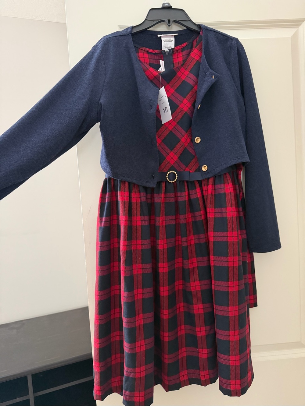 Bonnie Jean Girls Plaid Dress with Sweater Set – Size 16